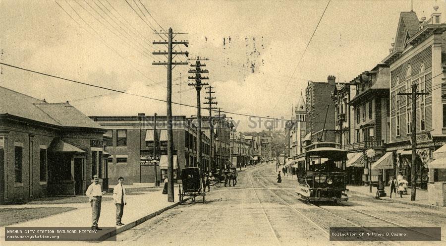 Postcard: Main Street and Railroad Station, Marlboro, Massachusetts